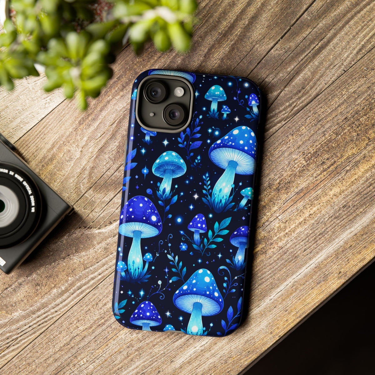 Blue Glowing Mushrooms Phone Case — Psychedelic Fungi Tough Case
