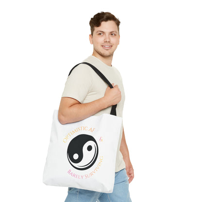 Yin Yang Tote — "Optimistic AF & Barely Surviving" Graphic Tote Bag