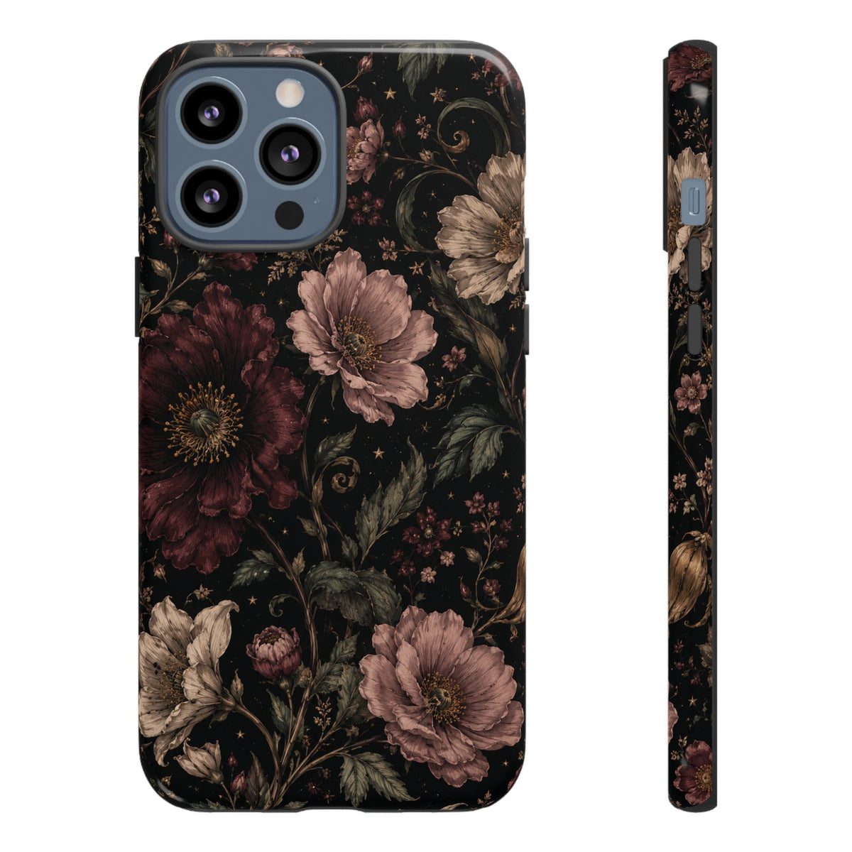Floral Phone Case — Vintage Dark Botanical Protective Cover