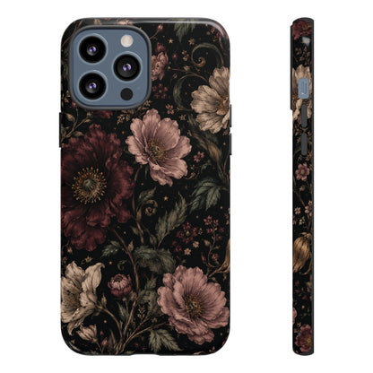 Floral Phone Case — Vintage Dark Botanical Protective Cover