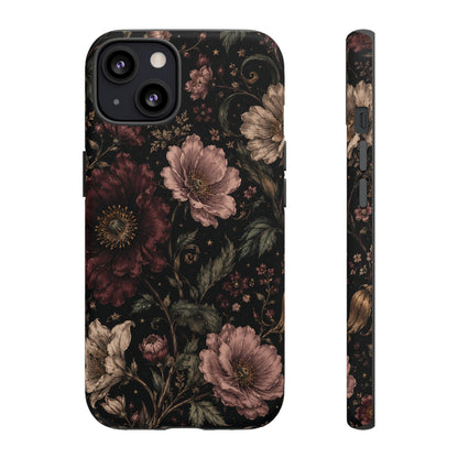 Floral Phone Case — Vintage Dark Botanical Protective Cover