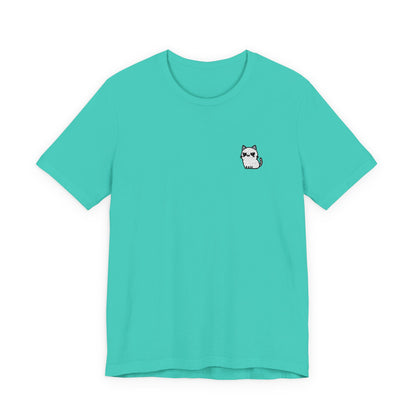Minimal Husky Chest Tee — Small Cat Portrait Graphic T-Shirt (Embroidered)