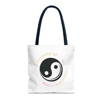 Yin Yang Tote — "Optimistic AF & Barely Surviving" Graphic Tote Bag