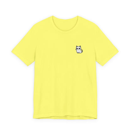 Minimal Husky Chest Tee — Small Cat Portrait Graphic T-Shirt (Embroidered)