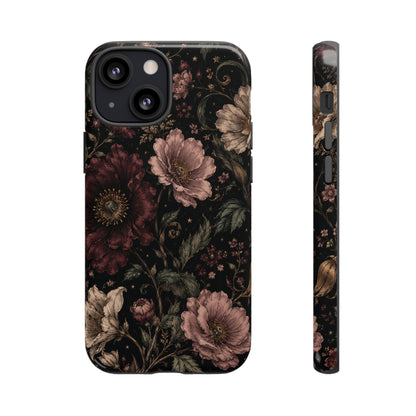 Floral Phone Case — Vintage Dark Botanical Protective Cover