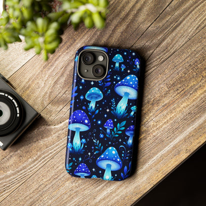Blue Glowing Mushrooms Phone Case — Psychedelic Fungi Tough Case
