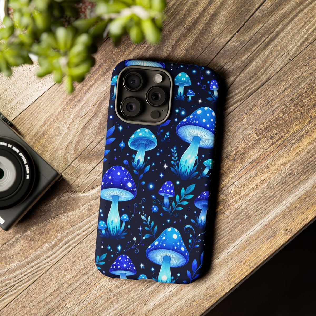 Blue Glowing Mushrooms Phone Case — Psychedelic Fungi Tough Case