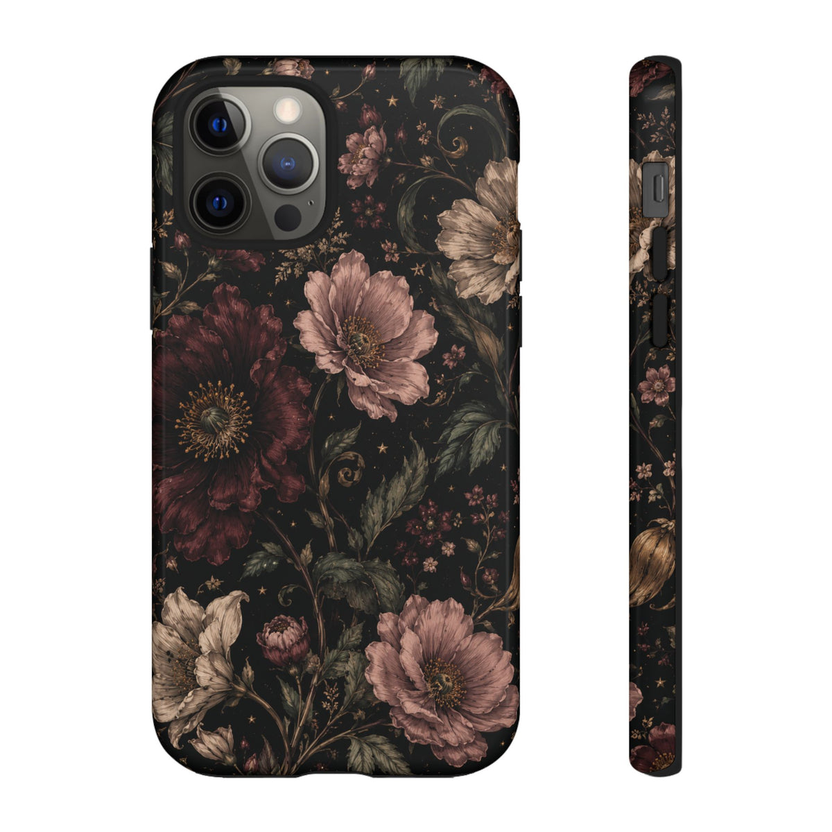 Floral Phone Case — Vintage Dark Botanical Protective Cover