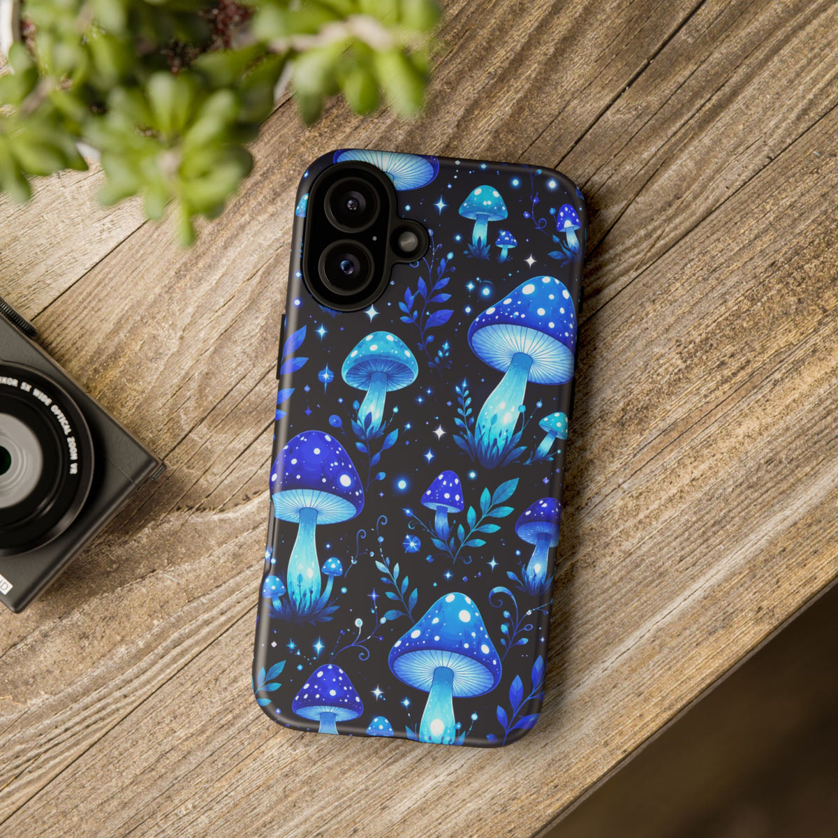 Blue Glowing Mushrooms Phone Case — Psychedelic Fungi Tough Case