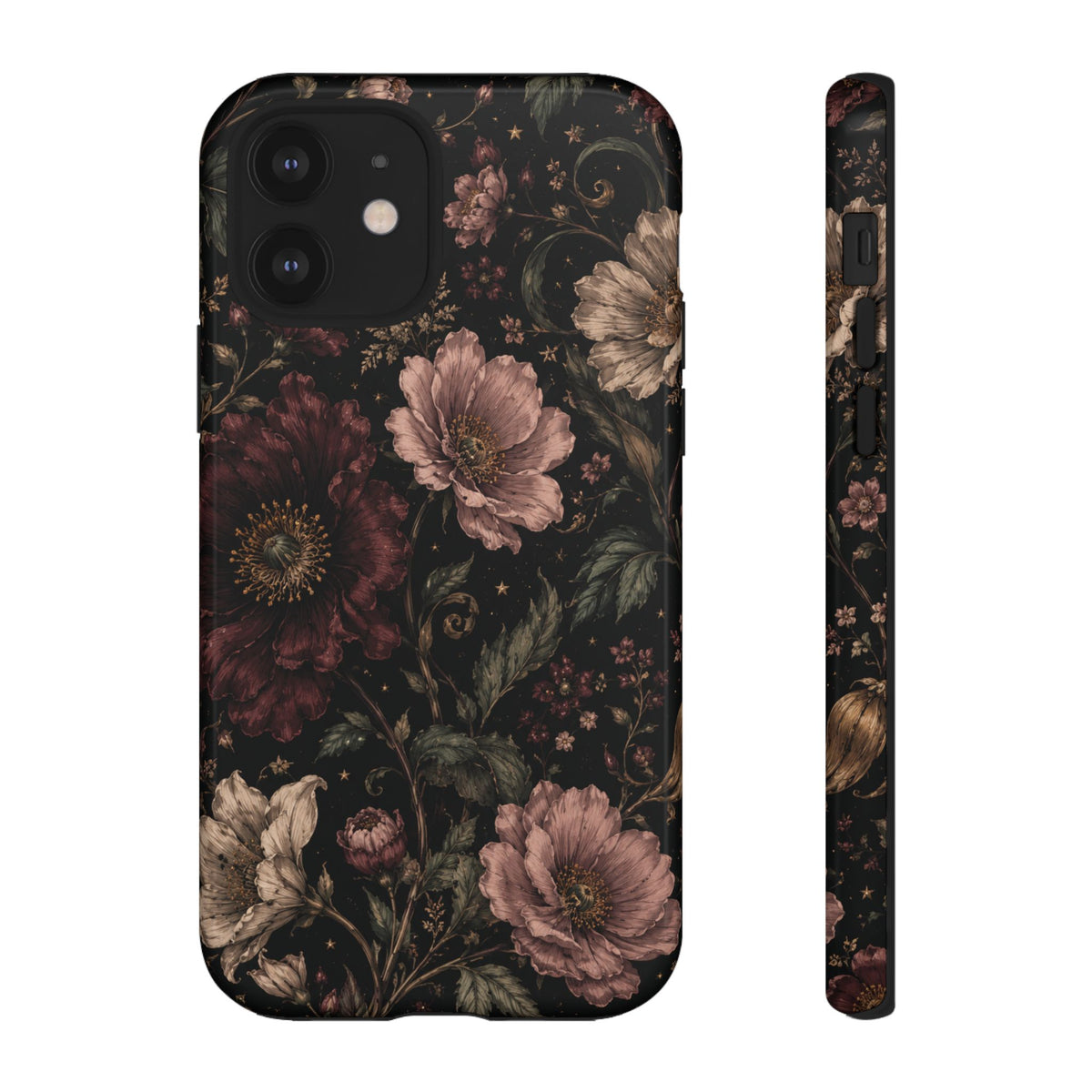 Floral Phone Case — Vintage Dark Botanical Protective Cover