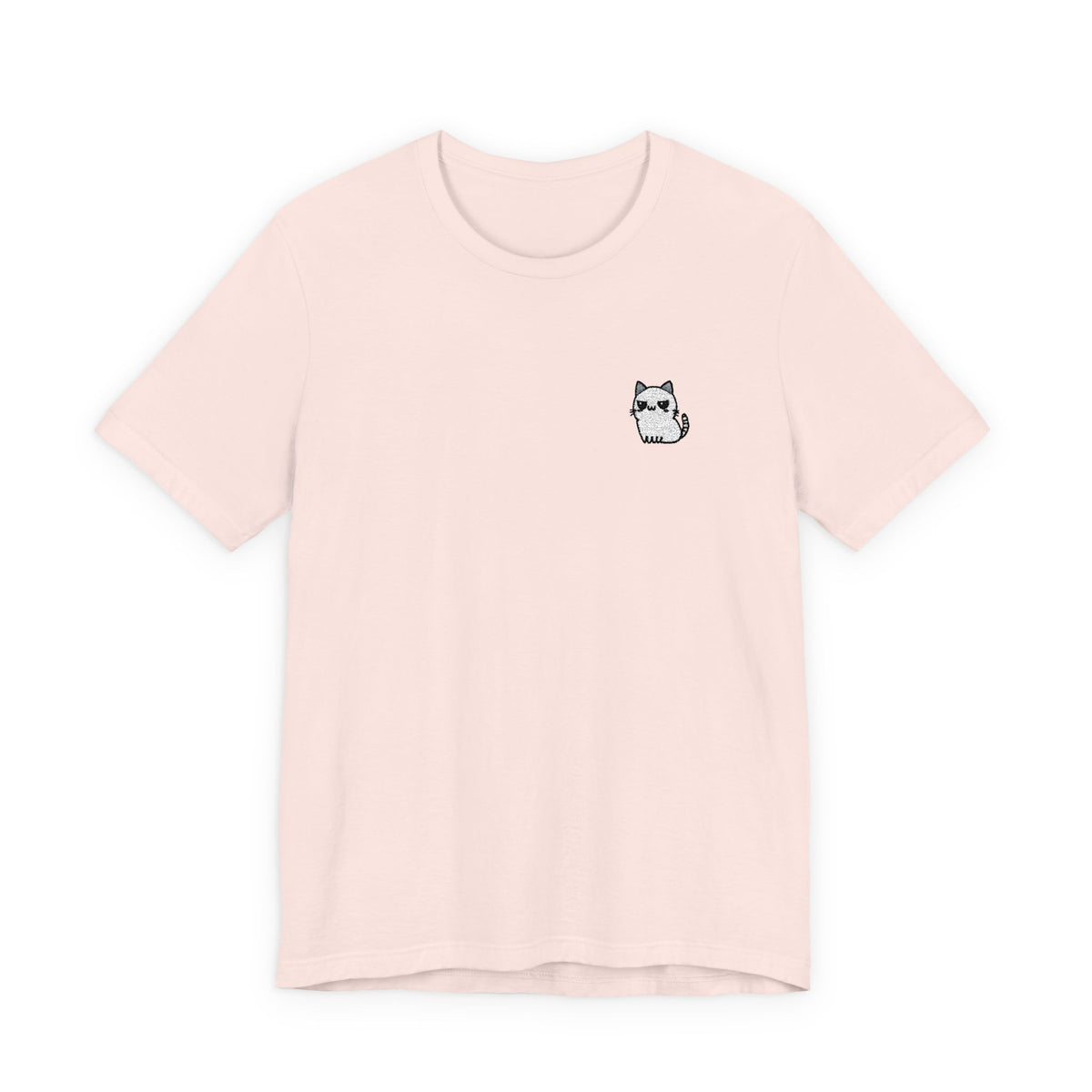 Minimal Husky Chest Tee — Small Cat Portrait Graphic T-Shirt (Embroidered)